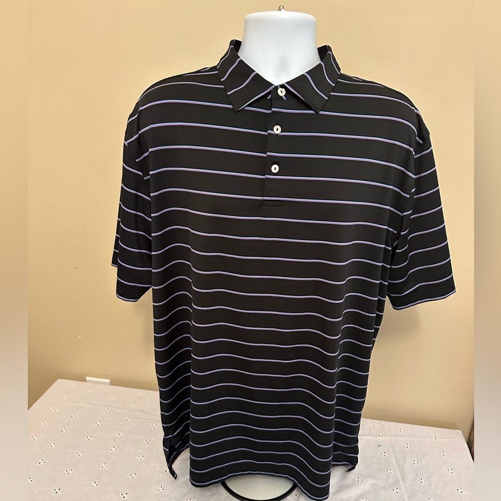 Peter Millar Summer Comfort Men's XL Polo Black With Embroidered Thornblade GC